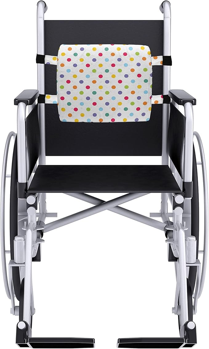 Ambesonne Abstract Lumbar Pillow, Colorful Polka Dots Round Circular Vintage Fashion Girls Feminine Design, Soft Back Cushion for Office Chairs with Adjustable Straps, 14" x 13", White Multicolor