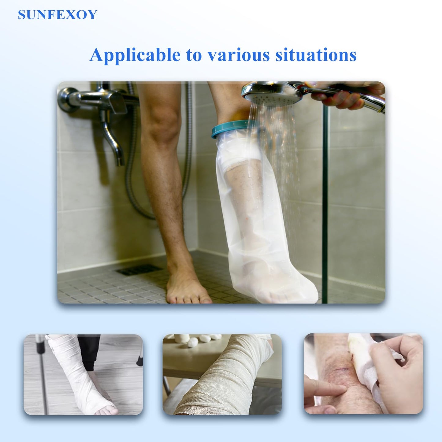 SUNFEXOY Adult Lower Leg Waterproof Protection Cover Suitable for showering while recovering from leg fractures,bandaging,or post-operative care,a breathable and reusable adult waterproof mold cover, accompanied by a drying clamp
