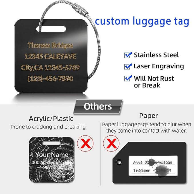 (5Pack Made in USA) Custom Personalized Luggage Tags-Customized Unique tag for Suitcase Backpack Travel,Bags (Hexagon (2 × 2))