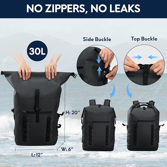 Haimont Waterproof Dry Backpack 30L TPU Lightweight Roll Top Dry Bag for Men Women, Beach, Kayaking, Travel, Hiking