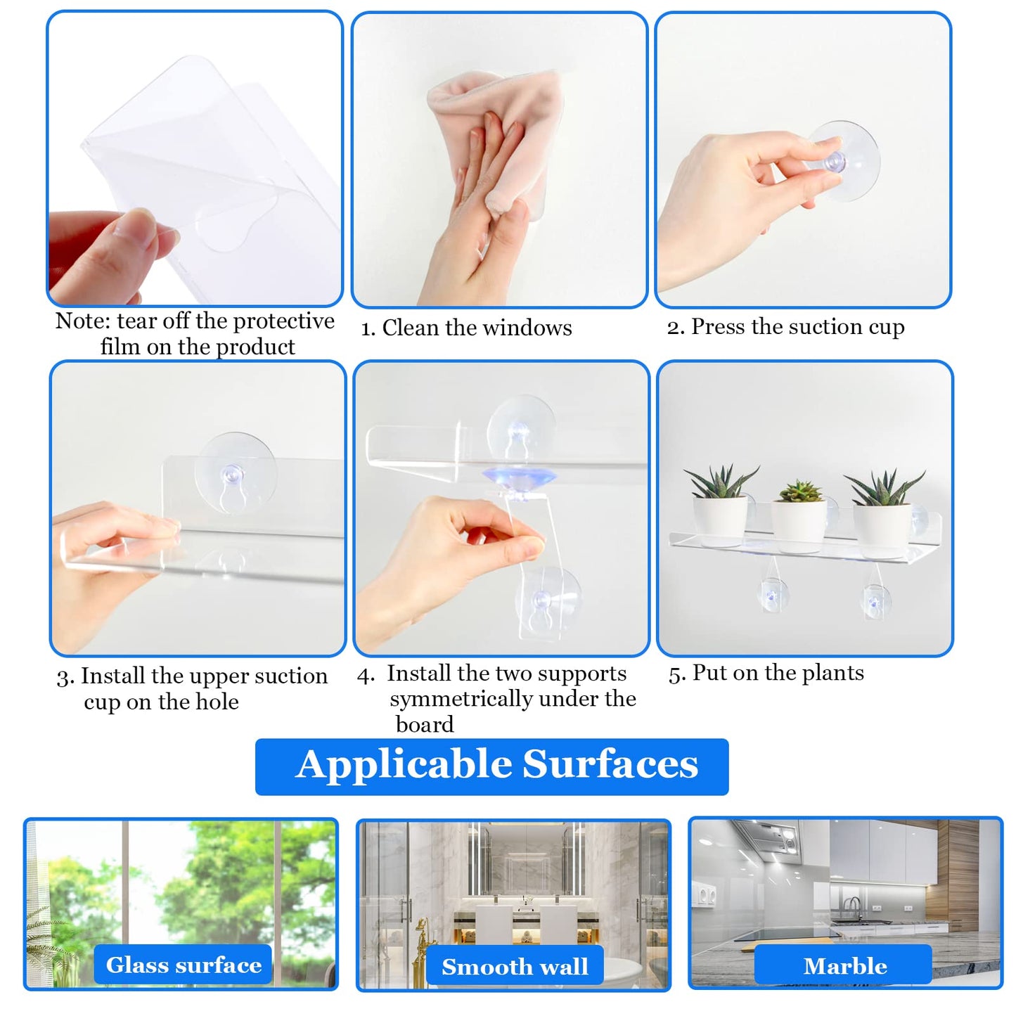 RSSCIIIUL 2 Pcs Plant Window Shelf, Window Plant Shelves with Bracket,15in Transparent Acrylic Sill Extender with Suction Cup, Floating Shelf for Plants Apply to Succulents, Seed Plant