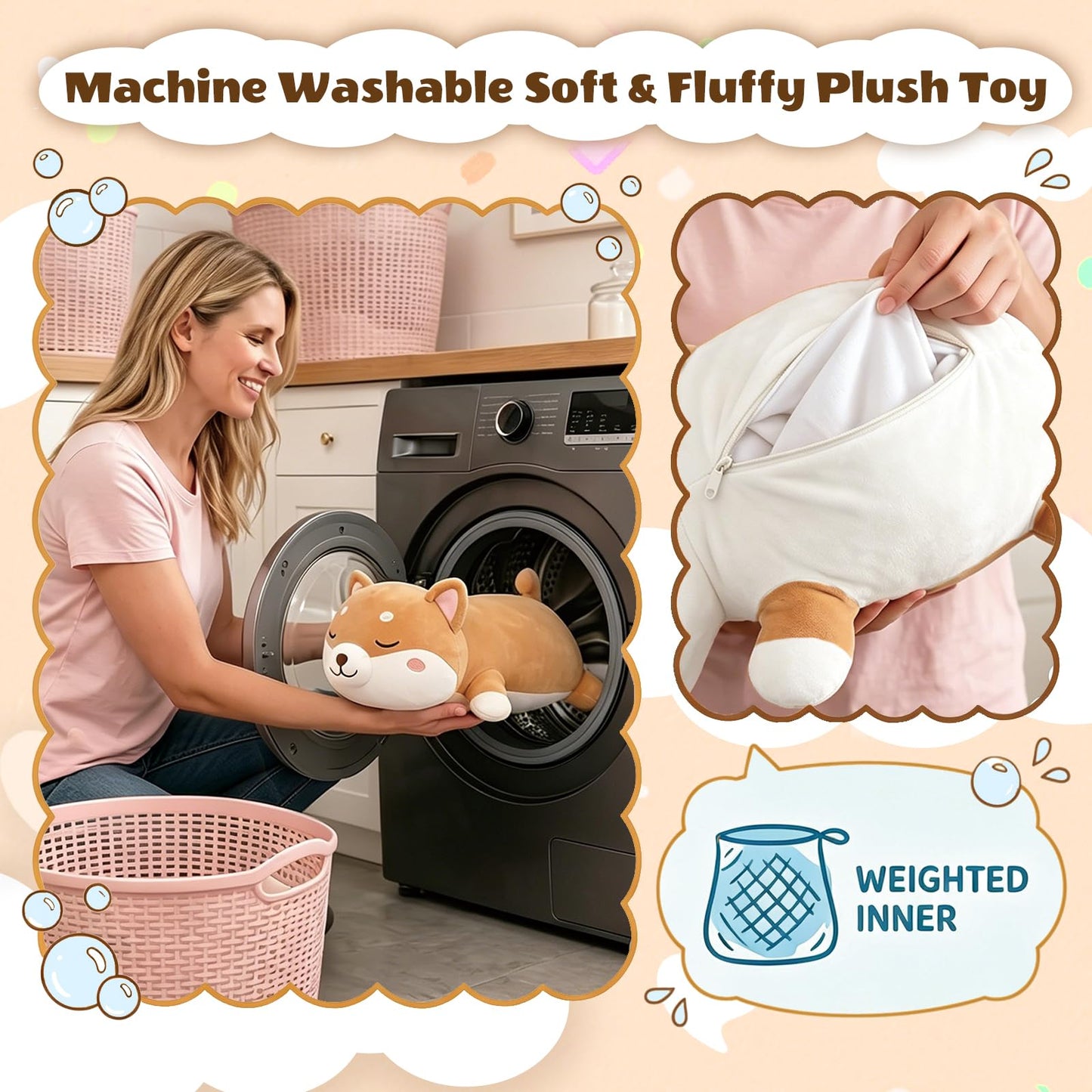 Finebee Weighted Shiba Inu Stuffed Animals, Cute Weighted Dog Plush, Soft Comfort Stuffed Weighted Shiba Inu Plushie Gifts for Kids & Adults (9.8" 0.8Lbs)
