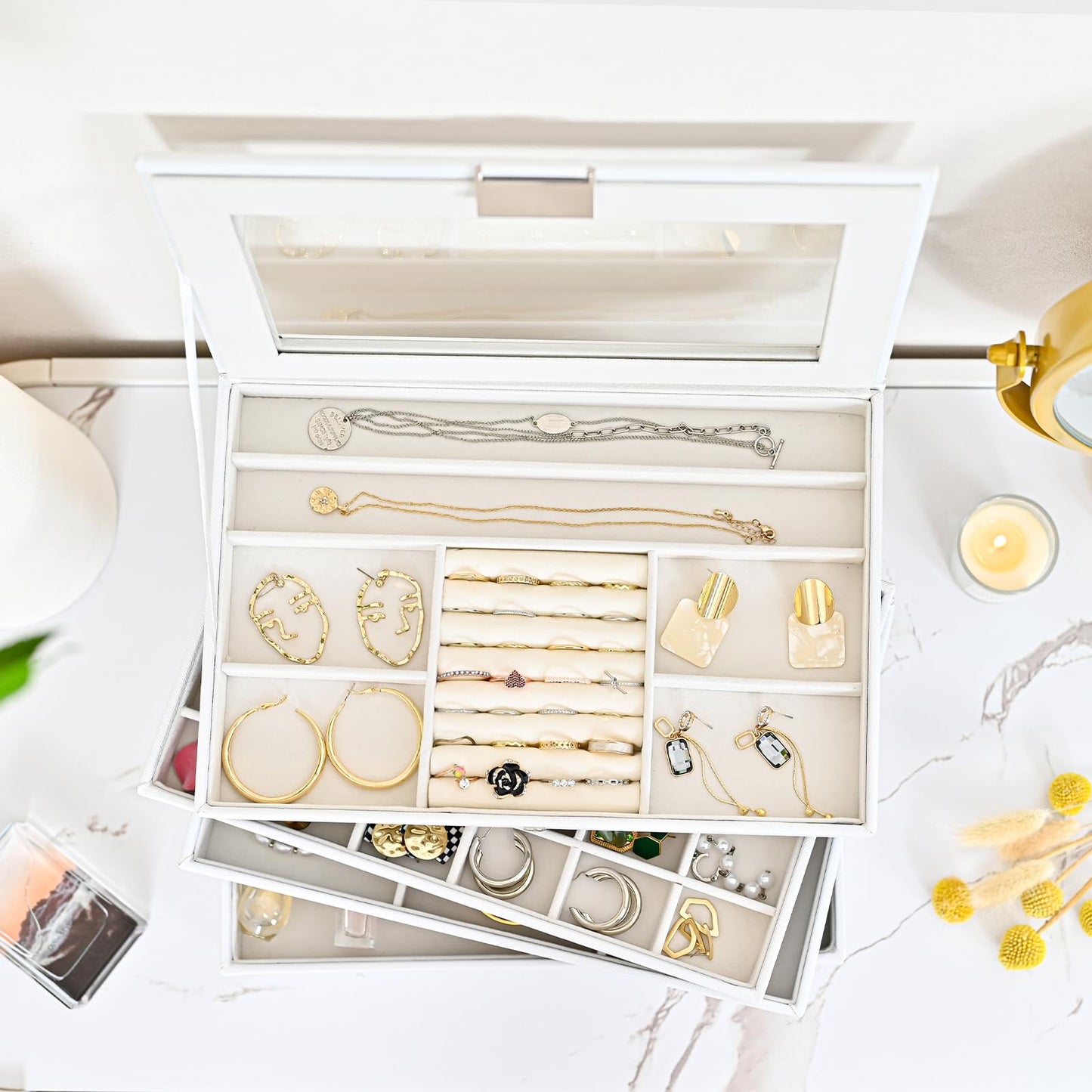 ProCase Jewelry Organizer Stand Bundle with Stackable Jewelry Tray Box