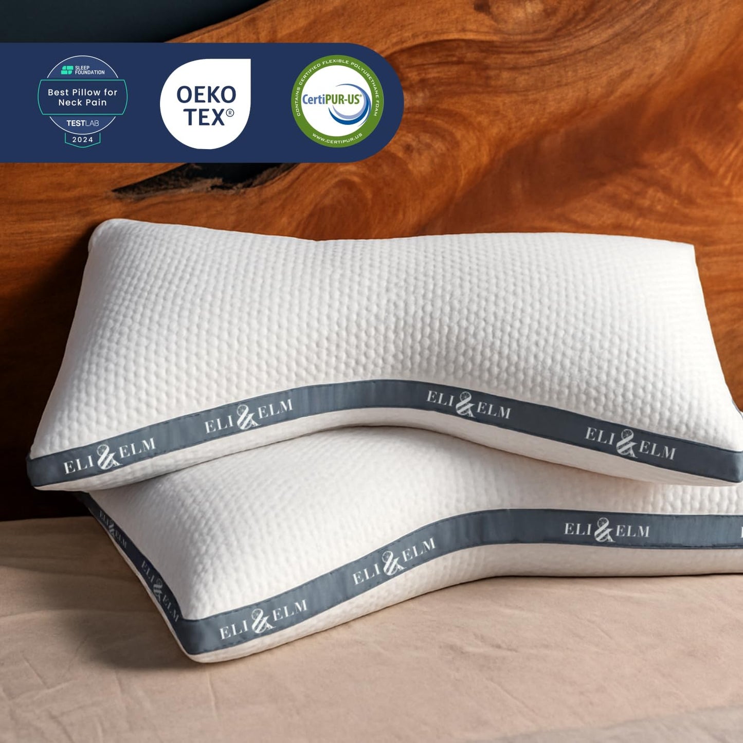 Eli & Elm Best Ergonomic Side Sleeper Pillow for Neck Pain. Supportive Cooling Latex Fill. U-Shape Contoured Design. King & Queen Size (Queen (U.S. Standard), with Pillow Case)