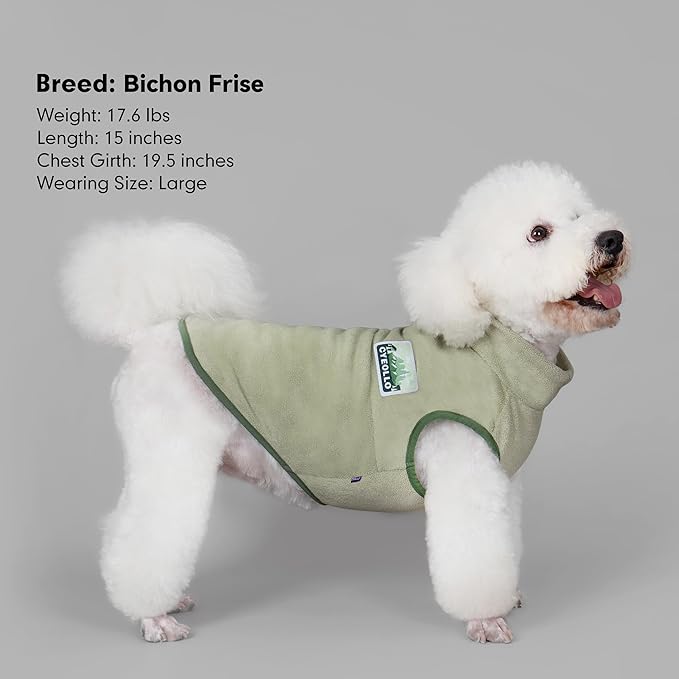 cyeollo Fleece Dog Sweater, Soft Stretchy Fleece Dog Jacket Pullover Turtleneck Dogs Vest Lightweight Coat Warm Winter Pet Clothes, Green XXL