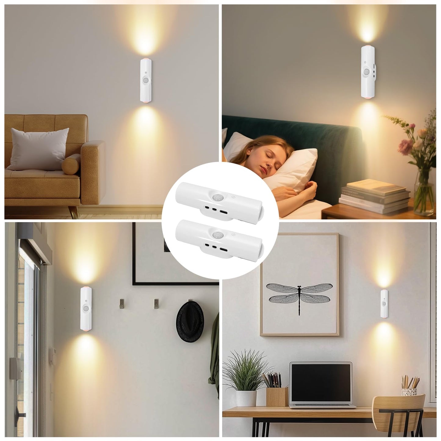 STHF 4 Pack Rechargeable Smart LED Motion Sensor Ambient Light, Auto-On Multi-Color Changing Magnetic Wall Light, Punch-Free Mount for Stairs, Wardrobe, Closet, Bathroom, Cabinet (7 Color RGB)
