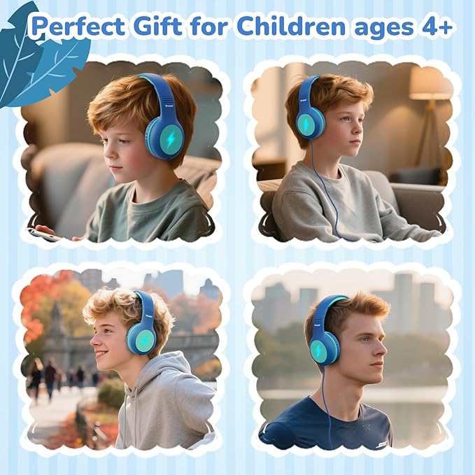 Kids USB C Headphones for School, 2025 Upgrade Safe Listening Wired Over-Ear Headphones with LED Lights, Volume Limiter & Microphone, Foldable Design for iPhone 16, iPad, Tablet