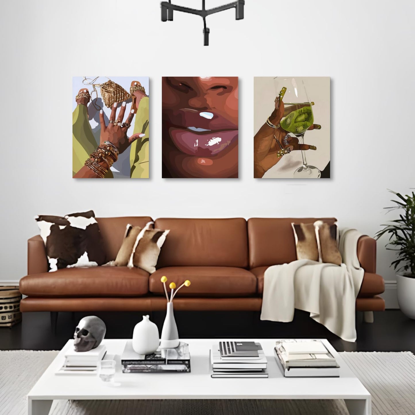 Hianan Black Girl Canvas Wall Art Set of 3, Framed African American Woman Wall Decor, Fashion Black Women Poster Prints, Abstract Black Girl Aesthetic Pictures for Living Room Bedroom 12"x16"