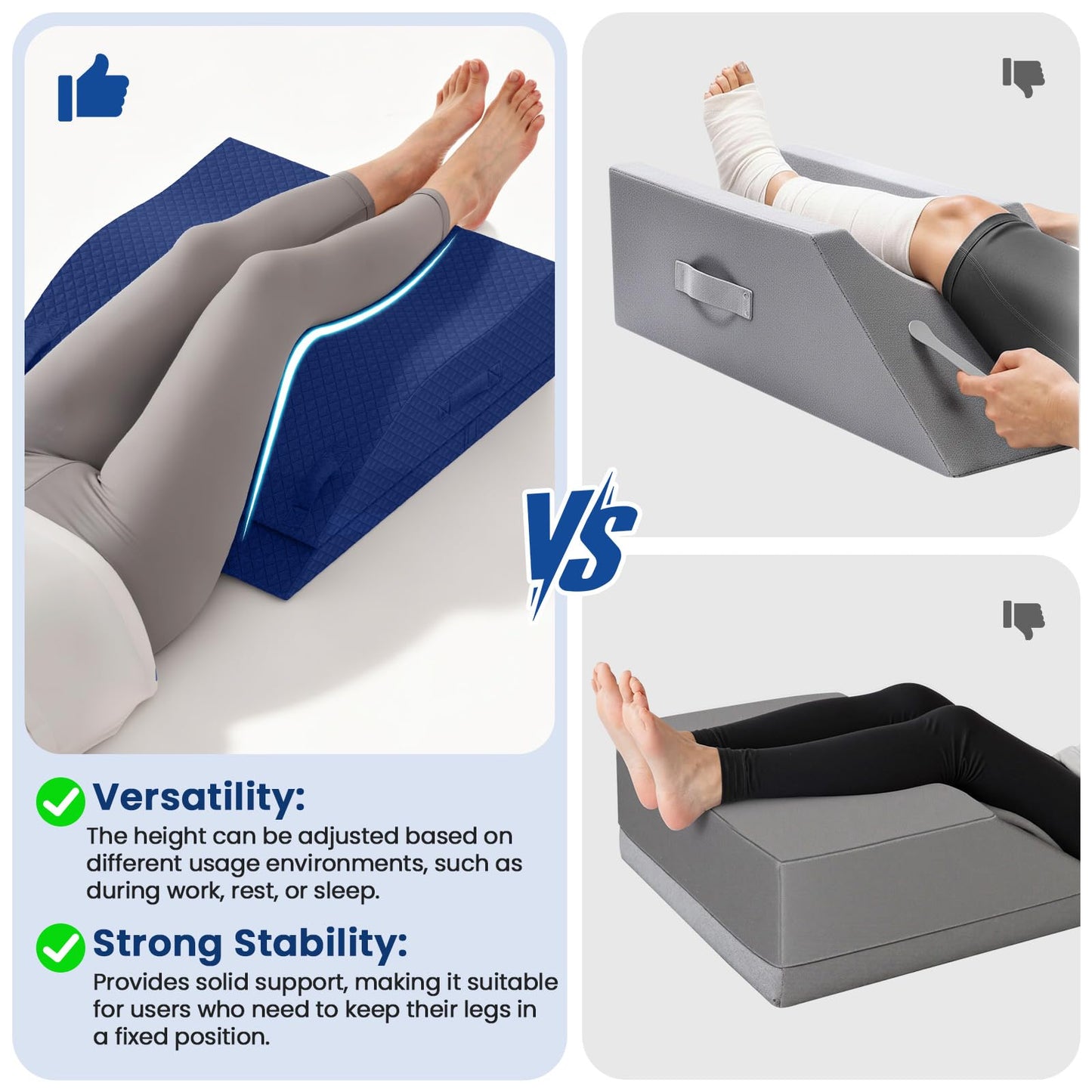 ComfyInLove Elevation Pillows for Leg After Surgery, Memory Foam Adjustable Wedge Pillow for Injury or Rest, Ankle Pillow for Sleeping Blood Circulation Blue/Double Leg