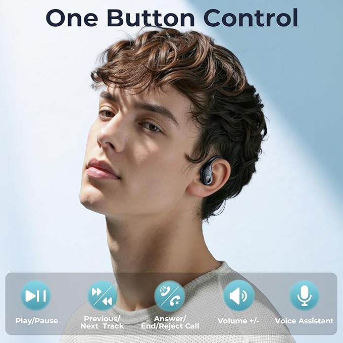 occiam Active Noise Cancelling Earbuds Wireless Bluetooth Headphones Ear Buds 90Hrs Playback Stereo Bass Earphones with Mic Over-Ear Hooks IPX7 Waterproof Headset for Work Sports Running Gym Black