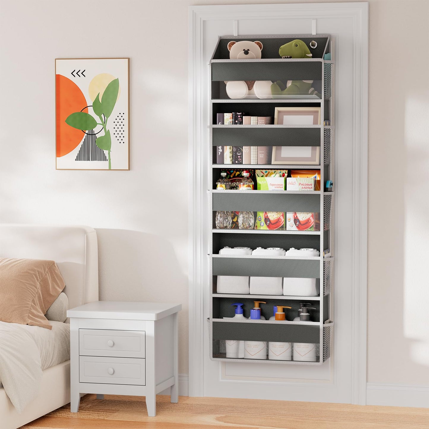 Simple Trending Over The Door Organizer with 10 Side Mesh Pockets, Hanging Storage Organizer with 5 Large Pockets, 50 lbs Weight Large Closet Organizer for Bedroom, Bathroom, Dark Grey