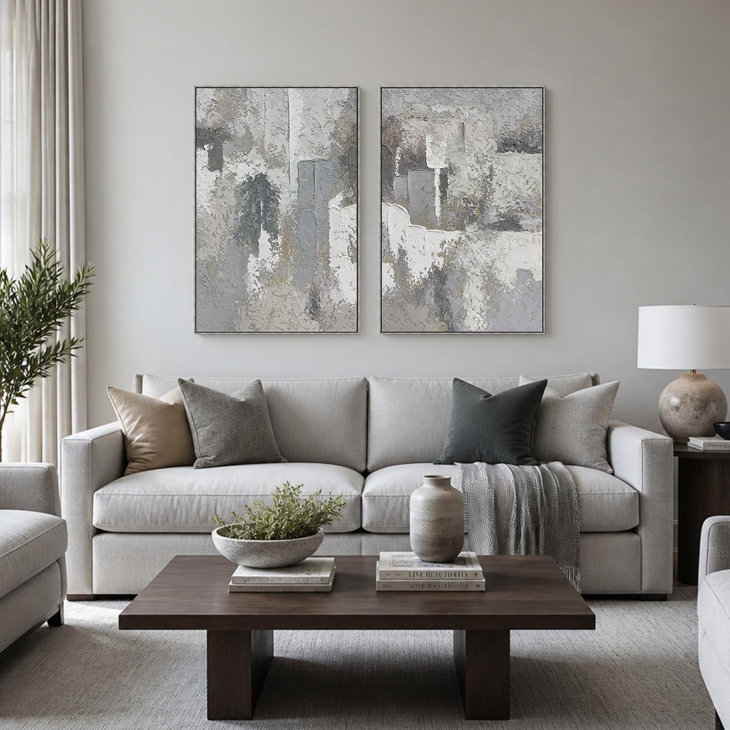 SAFERRYHOME Abstract 3D Textured Wall Art Hand Painted, Large Minimalist Texture Framed Canvas Wall Decor, Neutral Modern Gray White Painting Artwork for Home Office Living Room, 24"x36"x2