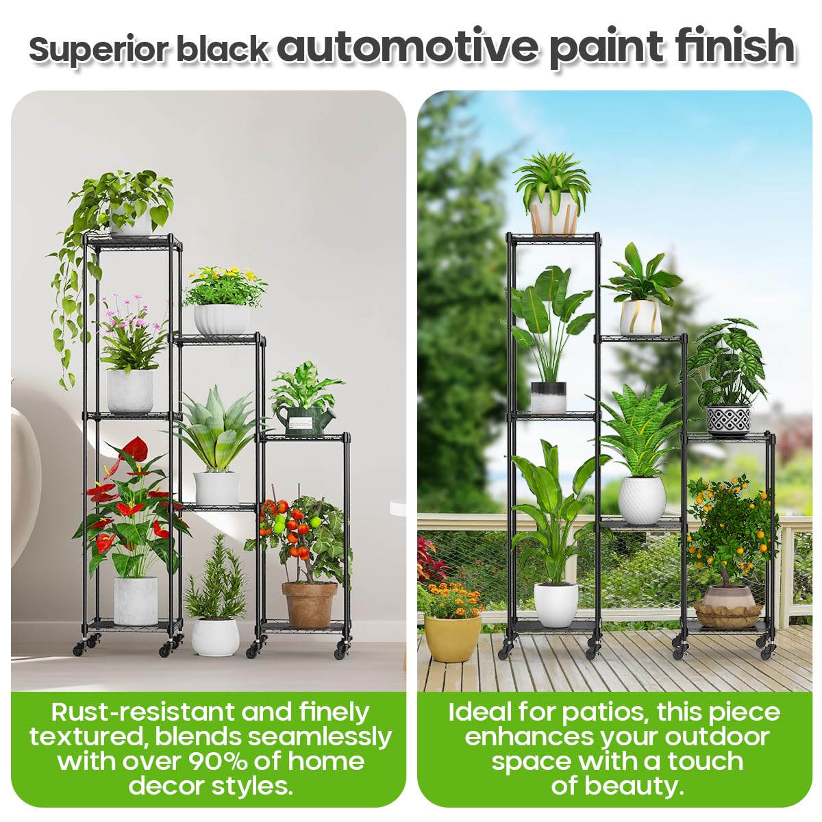 Abimars 59'' Plant Stand with Wheels, Shelf Height Adjustable Metal Plant Shelf for 7 Potted Plants, DIY Assembly Indoor & Outdoor Plant Display Rack