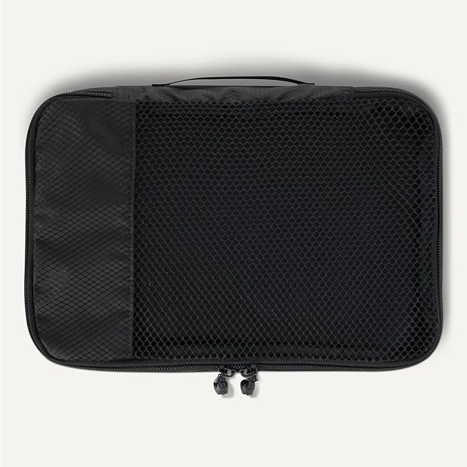 Amazon Essentials 4-Piece Packing Cubes Travel Accessories Set, Luggage Organizer with Double Zipper, Mesh Top, 100% Polyester, Small, Black (Previously Amazon Basics)