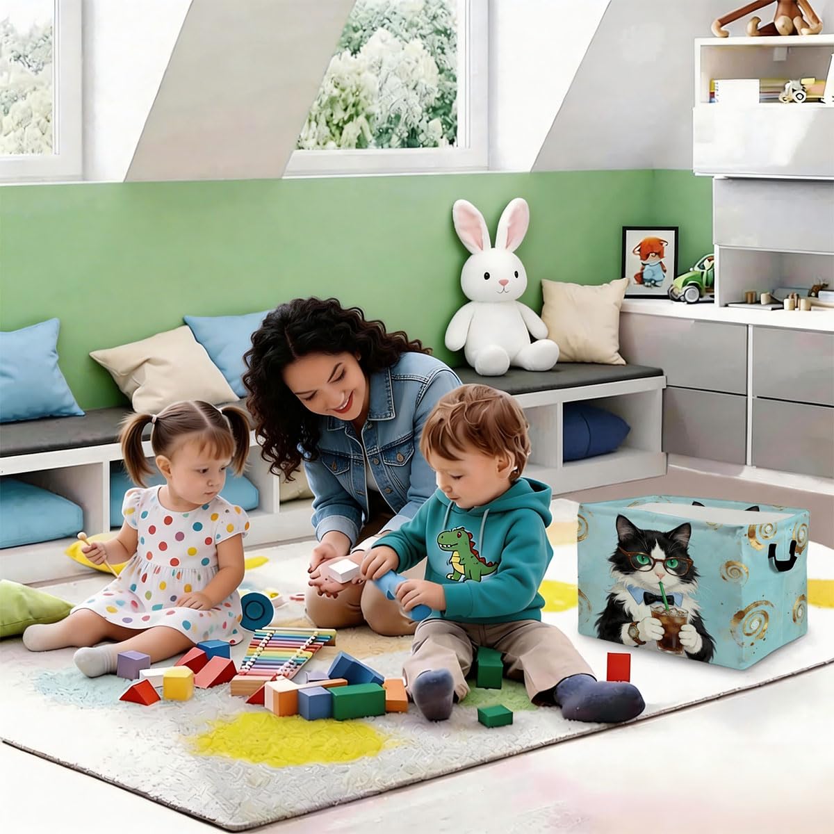 56L Cat Coffee Foldable Square Laundry Hamper with Handles – Large Clothes, Blanket & Toy Storage Basket for Home Organization.