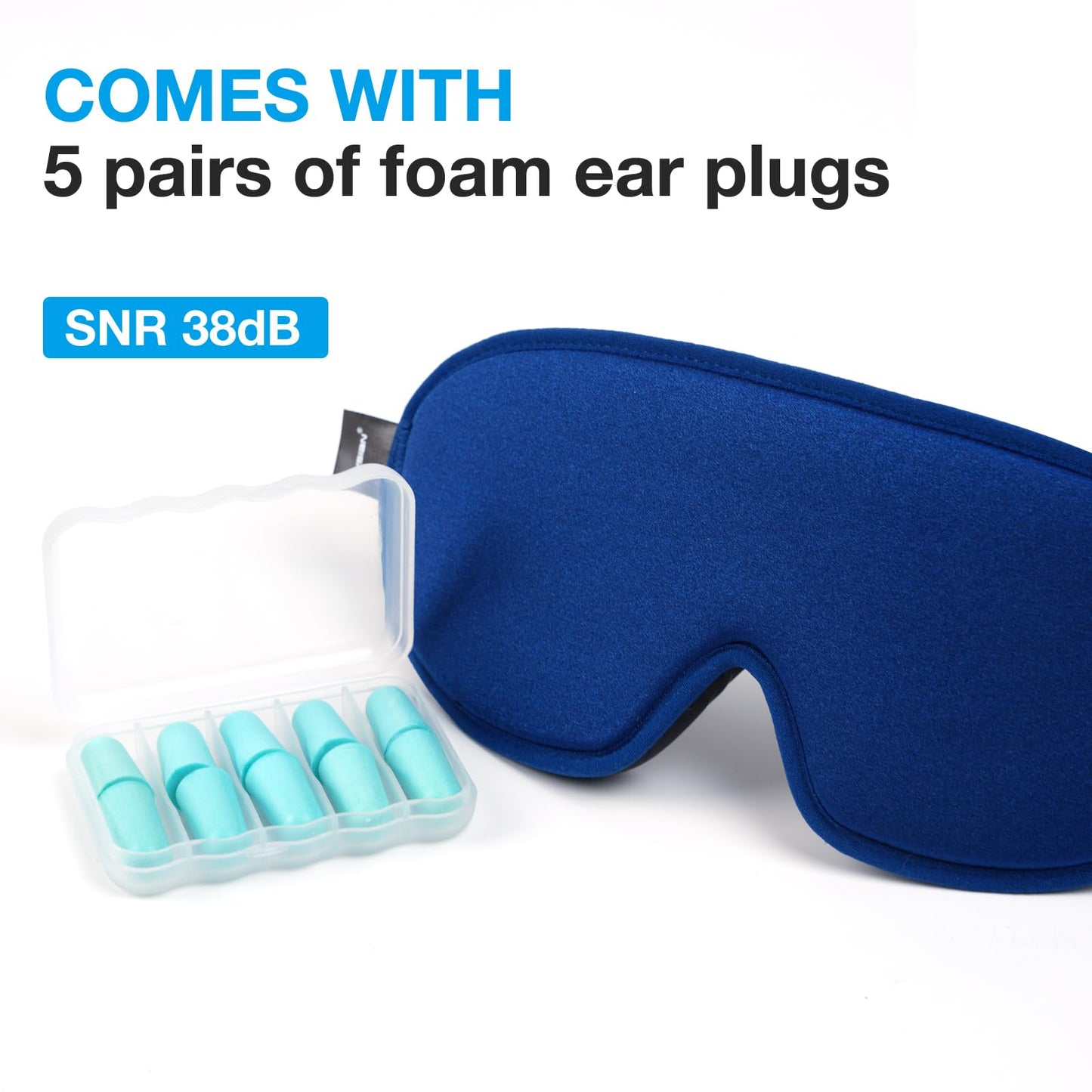 LYSIAN 3D Sleep Mask for Side Sleepers, Blackout Eye Mask with No Pressure on Eyes, Adjustable Comfortable Blindfold with 5 Pairs of Ear Plugs for Sleeping, Travel, Nap, Blue