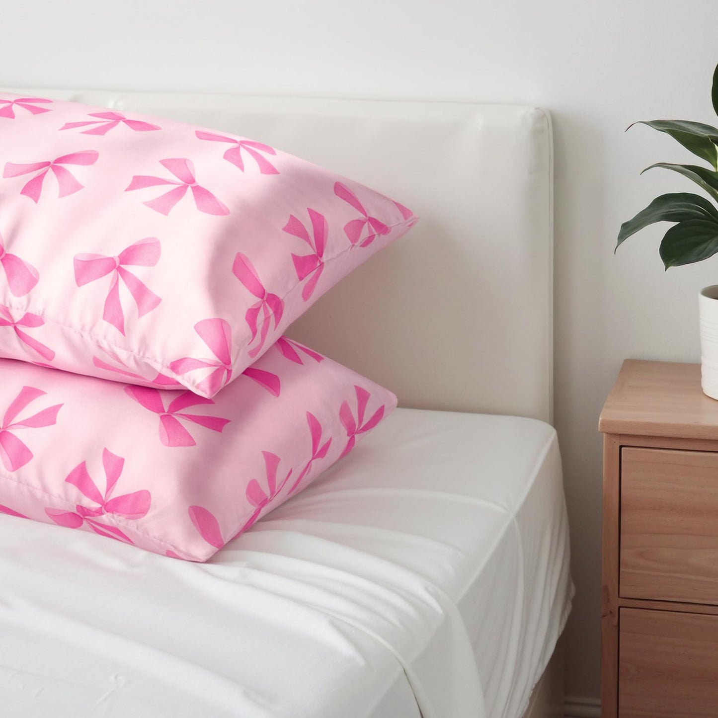 YZFDUI Pink Bow Satin Pillowcase for Hair & Skin Care, Standard Size Set of 2 - Luxurious Satin Pillow Cover with Envelope Closure(20x26 Inches)