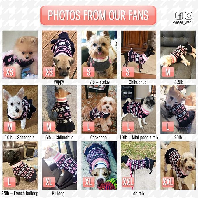 KYEESE Dog Sweater Warm Dog Clothes Fall Winter Pet Coats for Girl Puppy Sweater Dress with Leash Hole for Small Dogs Knit Turtleneck Pullover with Snow Flake Pattern, Girl Navyblue, Medium