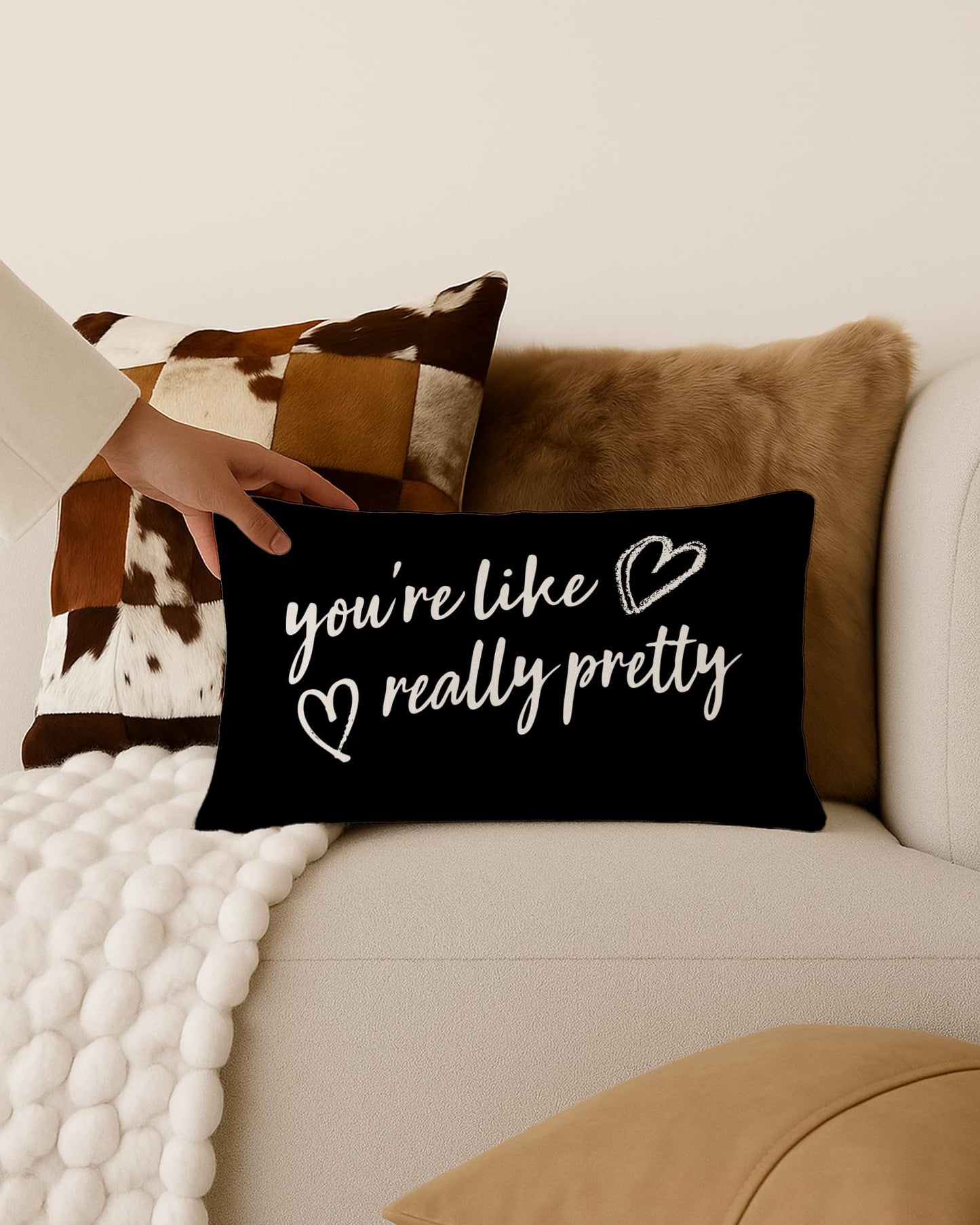 FGFK You're Like Really Pretty Pillow Cover 12x20, Minimalist Black and White Inspirational Decorative Throw Pillow Cover for Girls Room Bedroom Dorm Apartment Sofa Couch