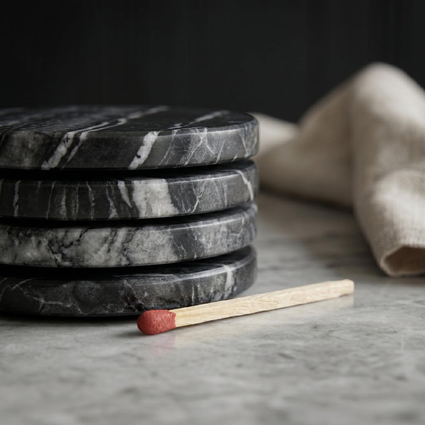 Adepies 3.5" Round Marble Coasters Set of 6, Black Natrual Water-Resistant Stone Drink Pads, Handmade Polished Cup Mats, Non Slip Backing, Office Bar Coffee Table Decor, New Home Housewarming Gifts