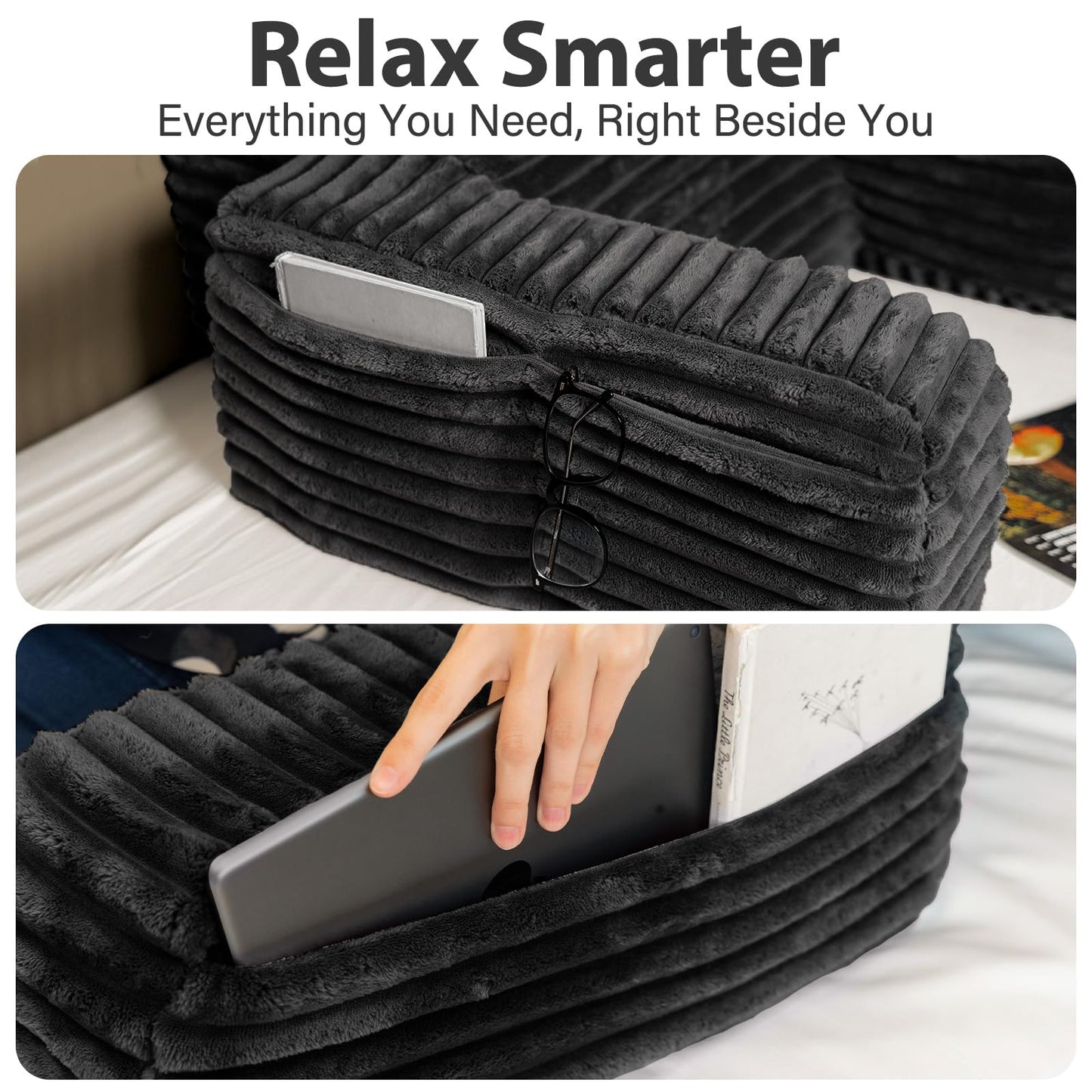 ENITYA 22" XL Ergonomic Bed Pillow for Sitting Up,Backrest Cushion for Reclining,Gaming,Resting,Watching TV,Recovery in Bed, Couch or Floor, Removable Cover, Black