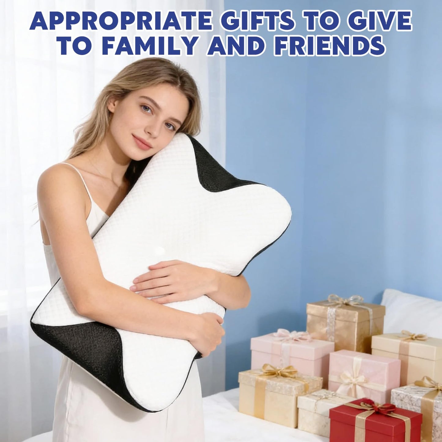 Keaolotay 2 in1 Memory Foam Cervical Pillow, Ergonomic Orthopedic Contoured Support Pillow for Neck Pain Relief, Bed Pillow for Side Back Stomach Sleepers Comes with 2 Pillowcases & 1 Eye Mask(Black)