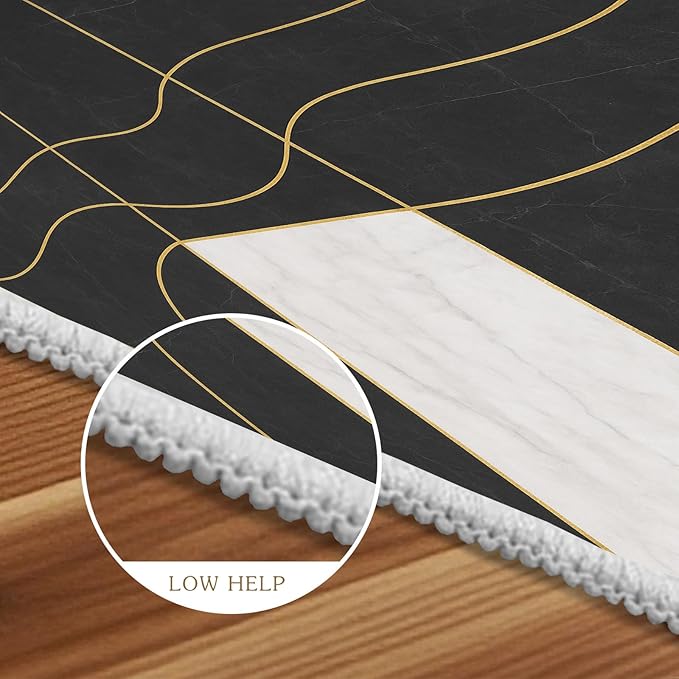 Geometric Marble Rug - 4x5 Rug, Abstract Lines Area Rugs, Luxury Marble Outdoor Rugs, Washable & Non Slip Carpet Home Decor