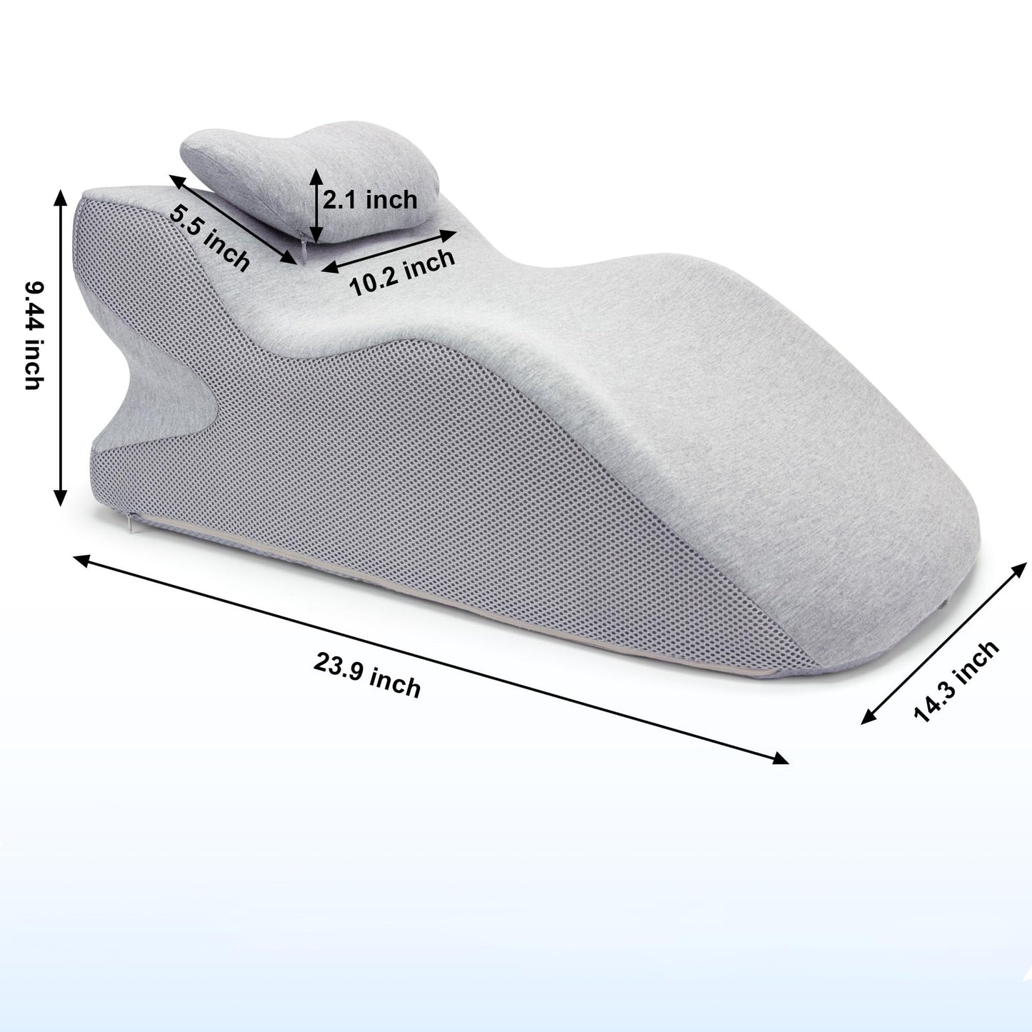Generic Adult Ergonomic Memory Foam Bed Triangle Wedge Pillow Headboard for Sitting up Back Neck Pain Relief with Face Down Massage Prone Pillow Function for Reading, with Washable Cover (Grey)