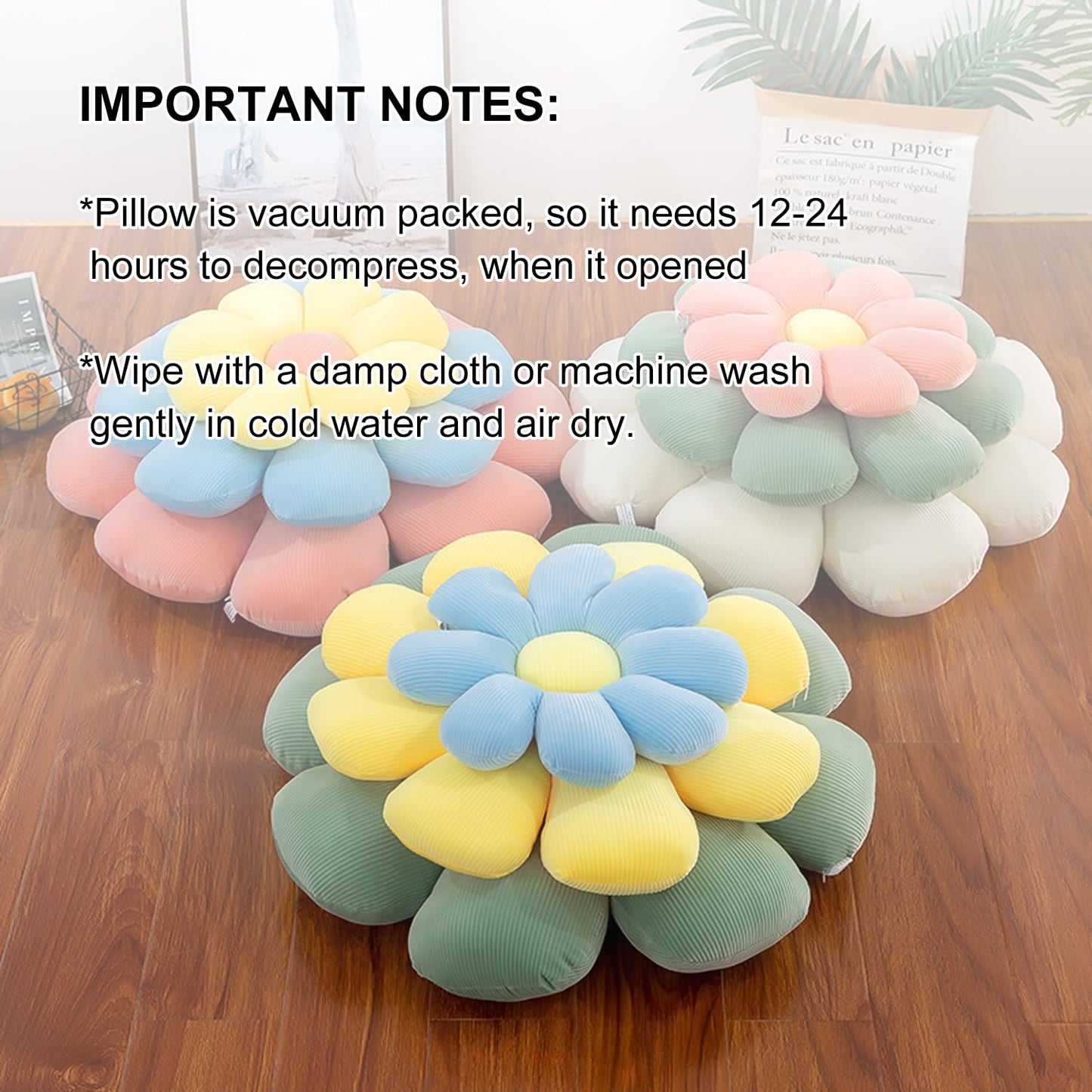 RuzRhyth Yellow Flower Pillow, Flower Shaped Throw Pillow Cute Chair Seat Cushion for Bedroom and Living Room Décor (27.56", Yellow)