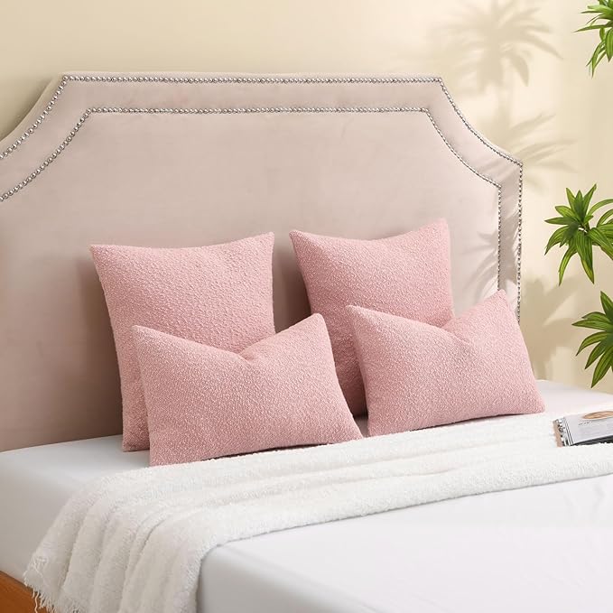 FUTEI Pack of 2 Pink Decorative Throw Pillow Covers 24x24 Inch Soft Cozy Solid Boucle Textured European Cushion Case,Modern Home Decor for Couch Bed Living Room