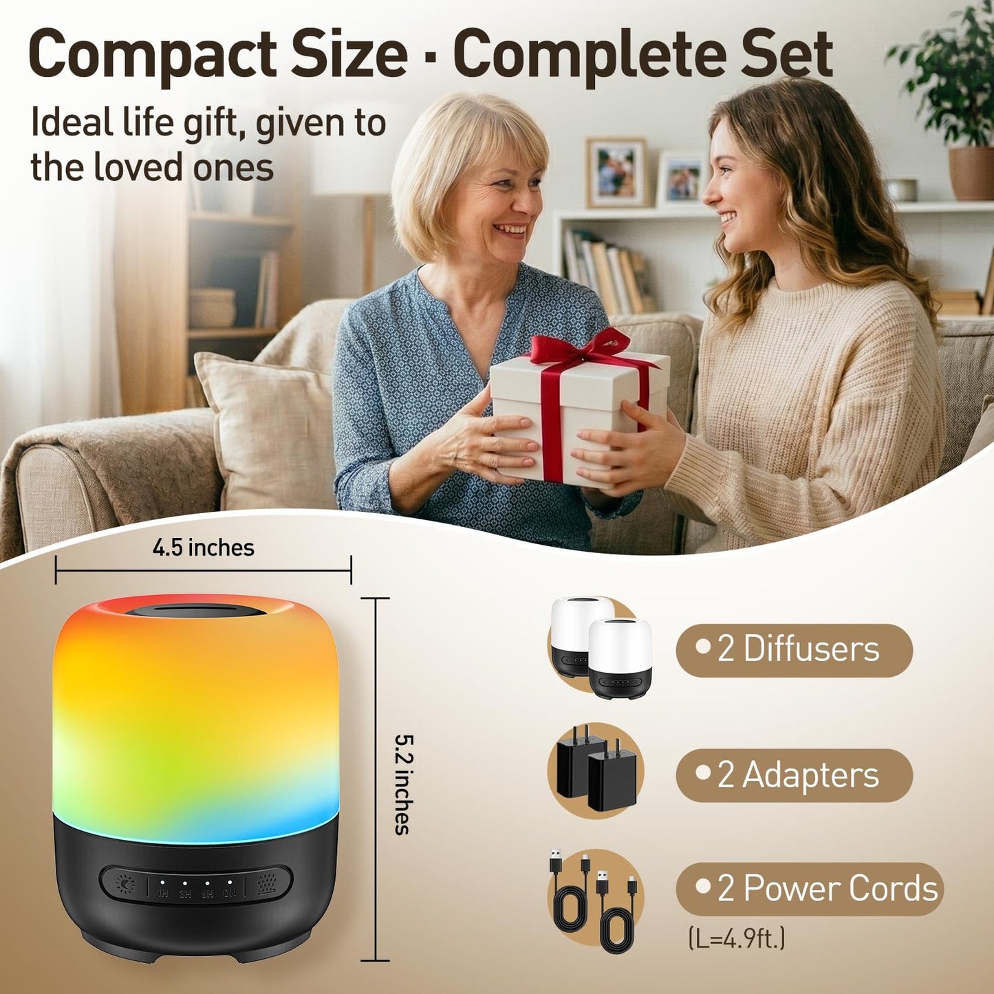 YEADOU Essential Oil Diffuser, 300ml Ultrasonic Aromatherapy Oil Diffuser & Humidifier with 7 Color Night Lights, Quiet 20dB Operation for 12 Hours, for Home, Bedroom, Office (2)
