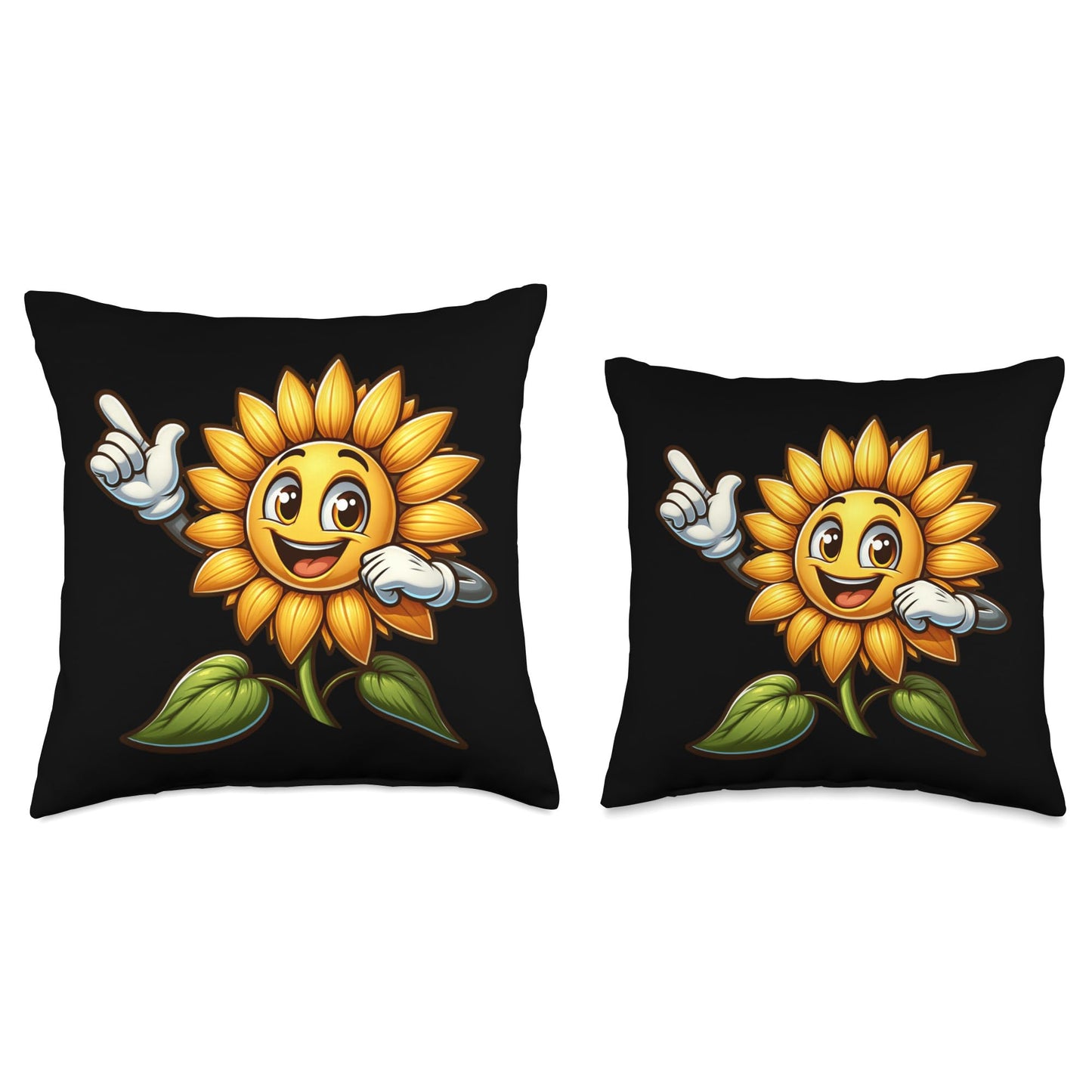 Cartoon Sunflower Character For Children Say Aye Face Throw Pillow