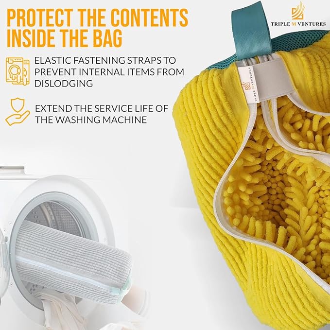 Shoe Washing Bag for Machine Wash Yellow – 2 Pairs Sneaker Laundry Mesh Bag, Large Durable Double Layer with 360° Zipper – Protect Shoes & Washing Machine