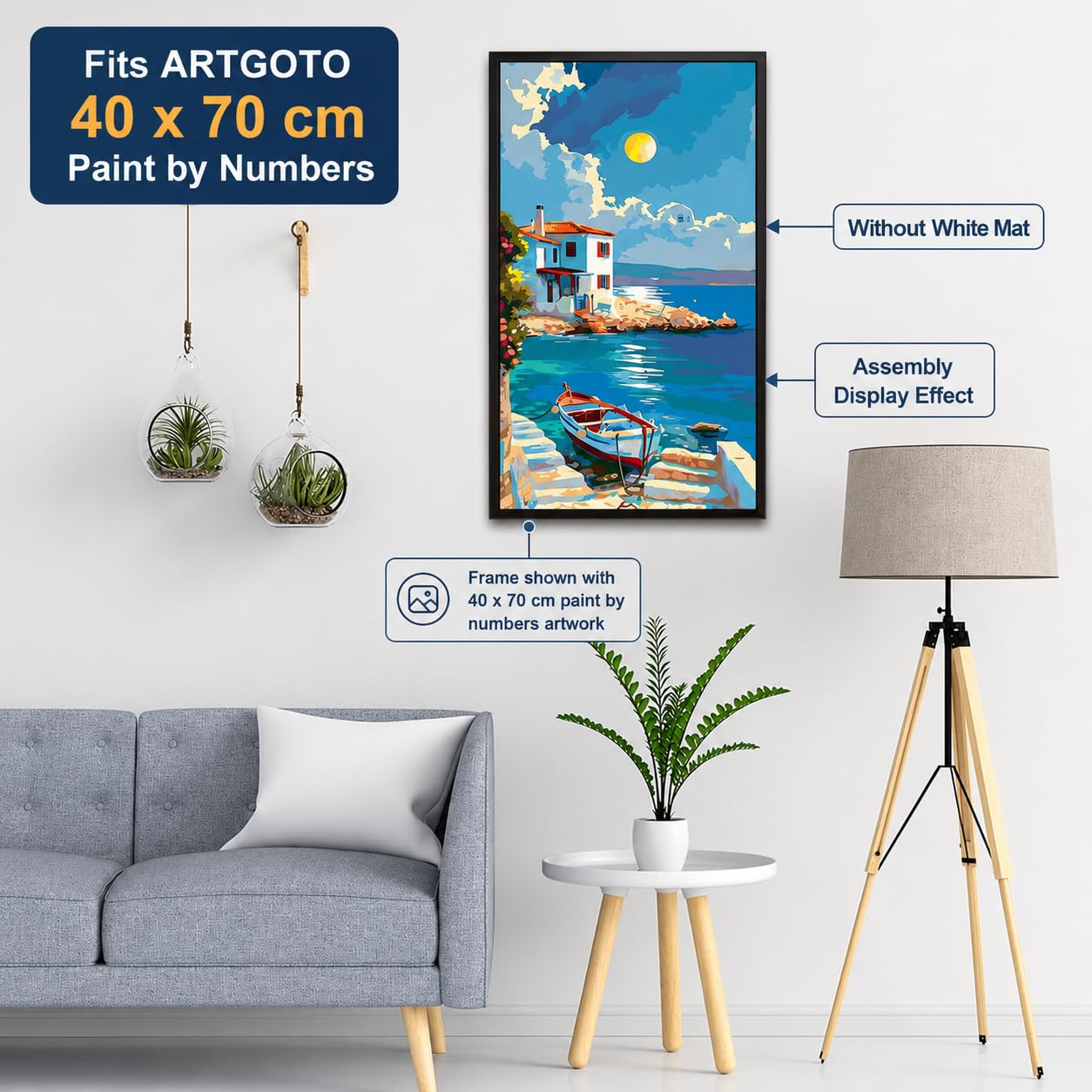 ARTGOTO 15.7x27.5inch/40x70cm Large Diamond Art Painting/Paint by Numbers MDF Picture Frames,Display 35x65cm with Mat or 40x70cm Without,Horizontal & Vertical Wall Hanging for Puzzles,Photos,Posters