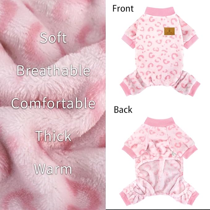 XPUDAC Dog Sweater Leopard Fleece Dog Pajamas for Small Medium Dogs Girl Soft Warm Pet Winter Clothes for Winter Christmas(Pink, Large)