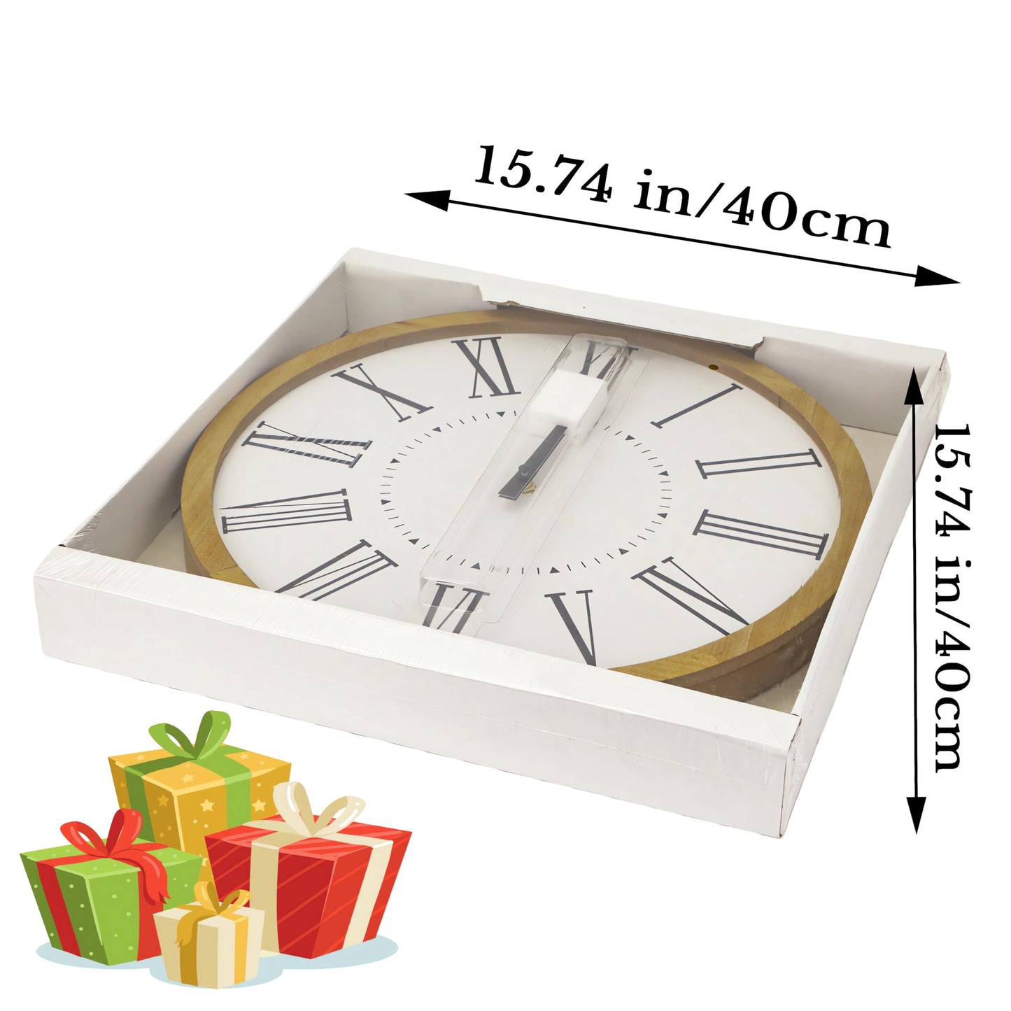 INTERHOMART Farmhouse Silent 16" Wall Clock Battery Operate,Wooden Non Ticking Sweep Movement, Large Farmhouse Wall Clock for Kitchen, Bedroom, Home Office, Living Room Decor, Roman Numerals