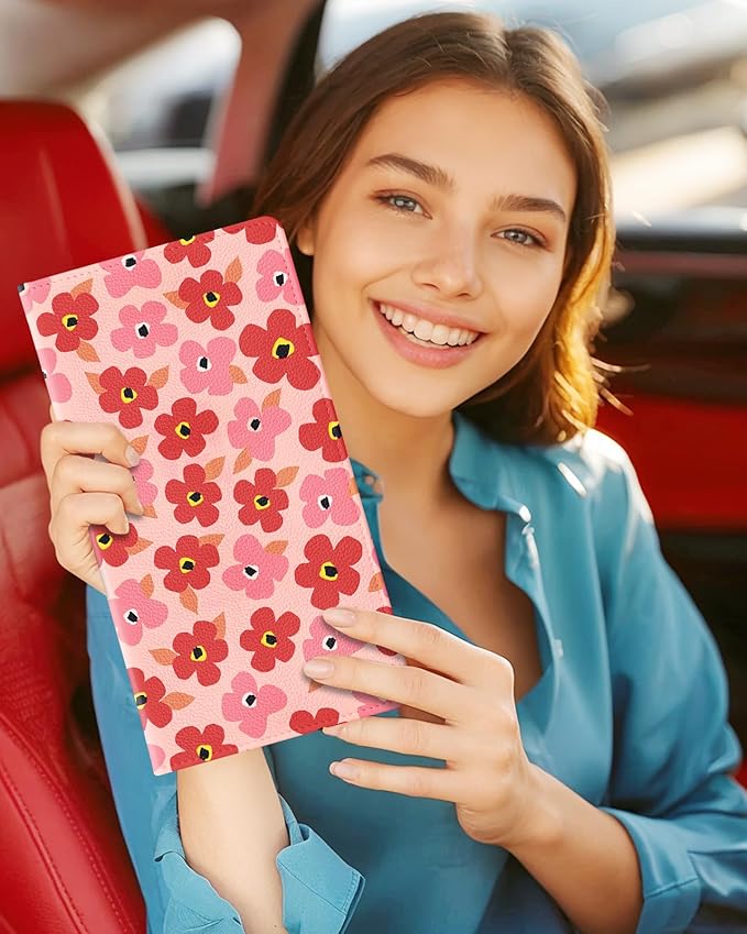 Slohif Car Registration and Insurance Card Holder - Floral Vehicle Glove Box Organizer Women with Magnetic Shut Leather Automobile License Holders Coasters Auto Accessories Case for Document