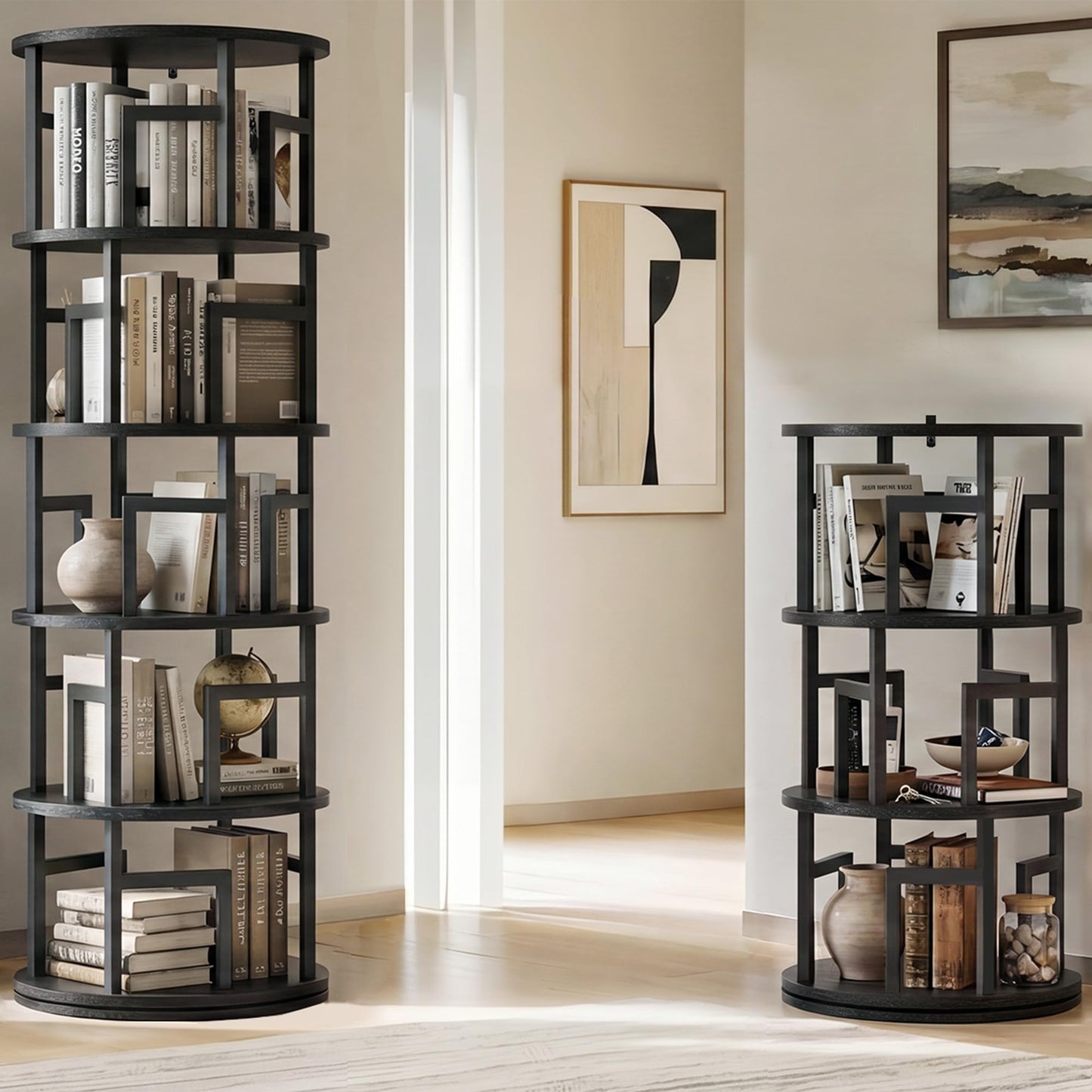Garvee 5-Tier Rotating Bookshelf Tower – Spinning Corner Shelf, Black