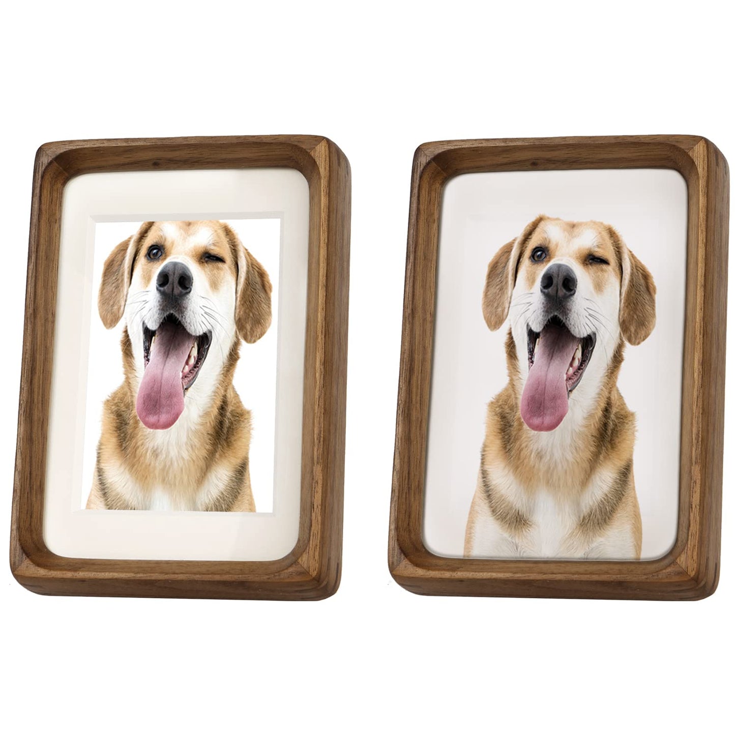 Natural Wood Photo Frames Inspired Tabletop Picture Frame with Mat, Vertical or Horizontal Display (Walnut, 5x7 matted to 4x6)