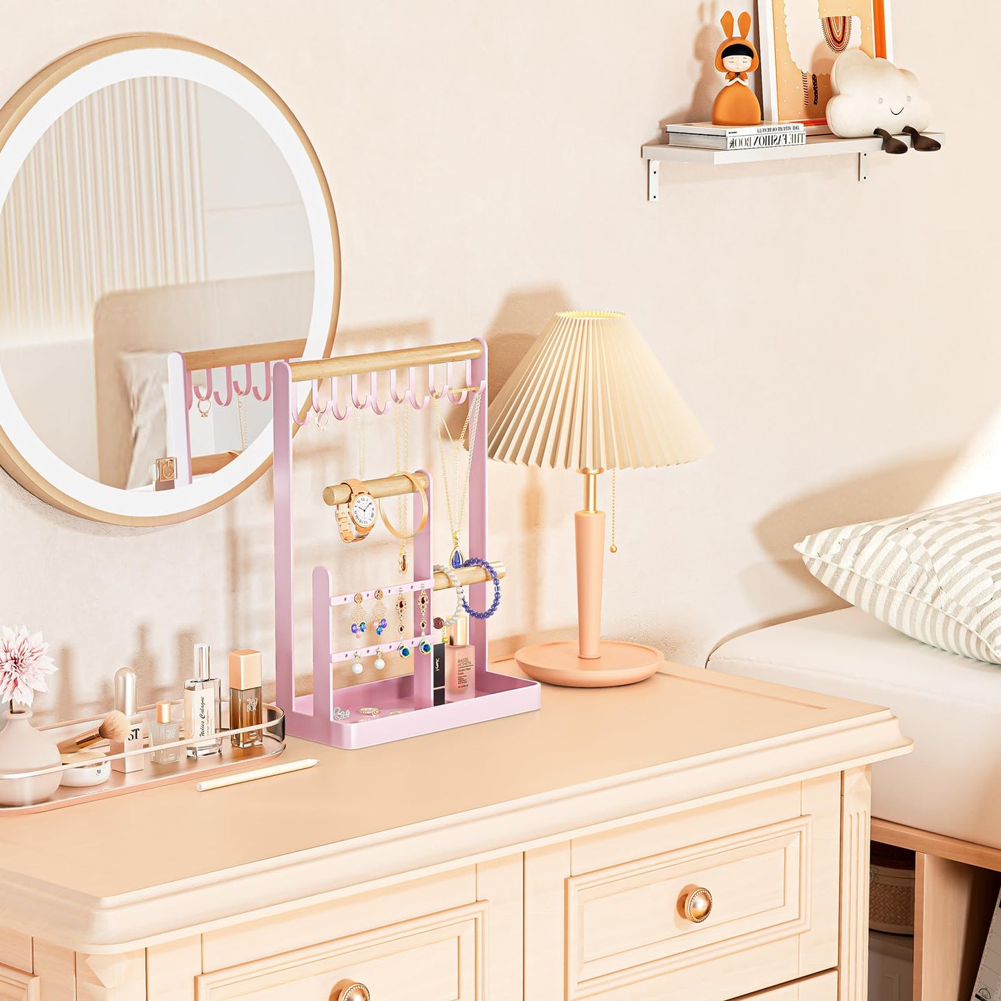 ProCase Cute Jewelry Stand, Aesthetic Jewelry Organizer for Dresser Vanity, Jewelry Holder Display for Necklaces Earrings, Gifts for Teen Girls Women, Bedroom Dorm Decor -Medium, Pink