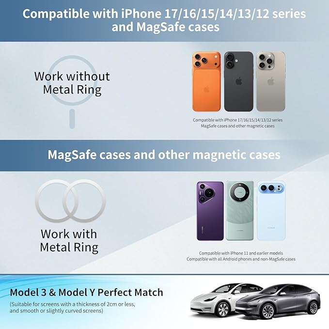 GOAKICHGO Tesla Phone Mount, Car Phone Holder for Tesla New Model Y Juniper Model 3 for Magnetic Car Mount, Magnetic Car Phone Holder fits iPhone 17 16 15 Pro Max, Tesla Accessories (Black)