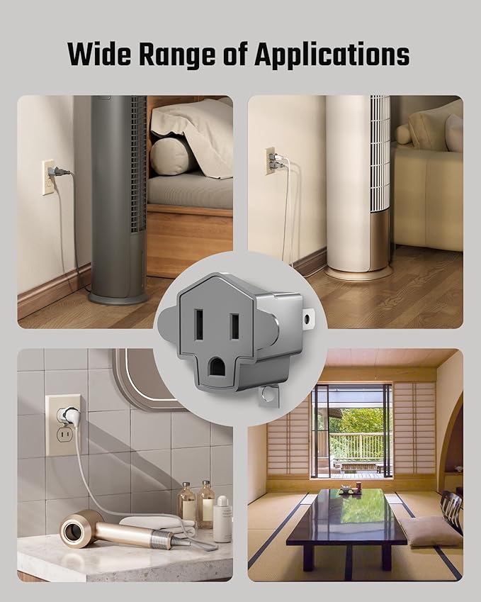 2 Prong to 3 Prong Outlet Adapter, ETL Listed 3-2 Prong Adapter, Fire-Retardant (392℉) PBT Material, Heavy Duty Wall Plug Adapter for Old Homes, Travel to Japan, Gray (10-Pack)