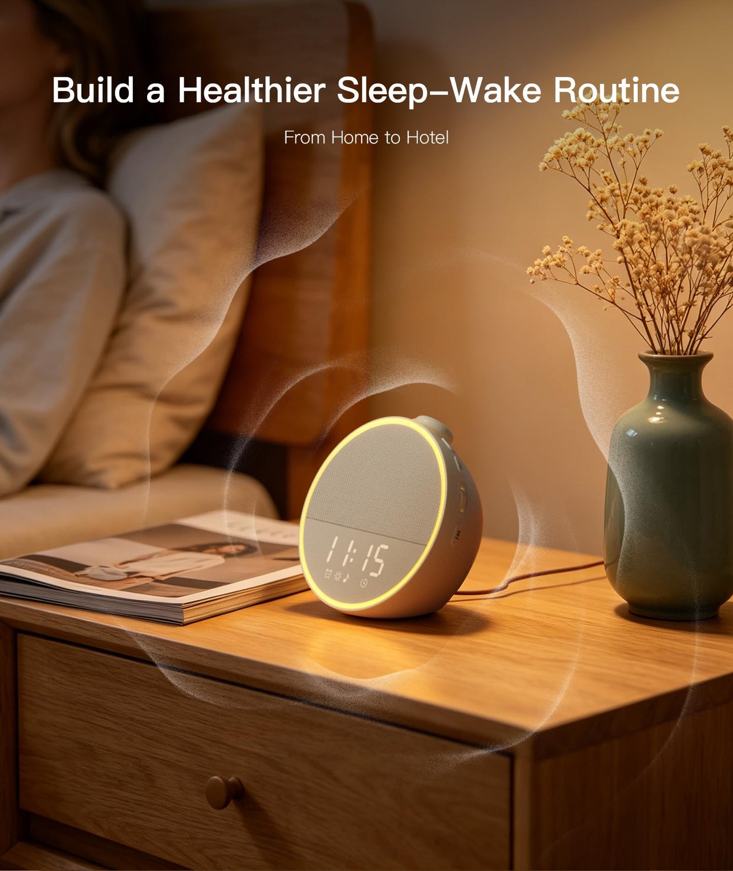 Narelu Sound Machine - Alarm Clock White Noise Sound Machine for Sleep, Night Light, 30 Soothing Sounds, 10 Gentle Alarms, Sleep Timer, Screen-Free Sleep Routine for Adults, Travel, Nightstand, Office