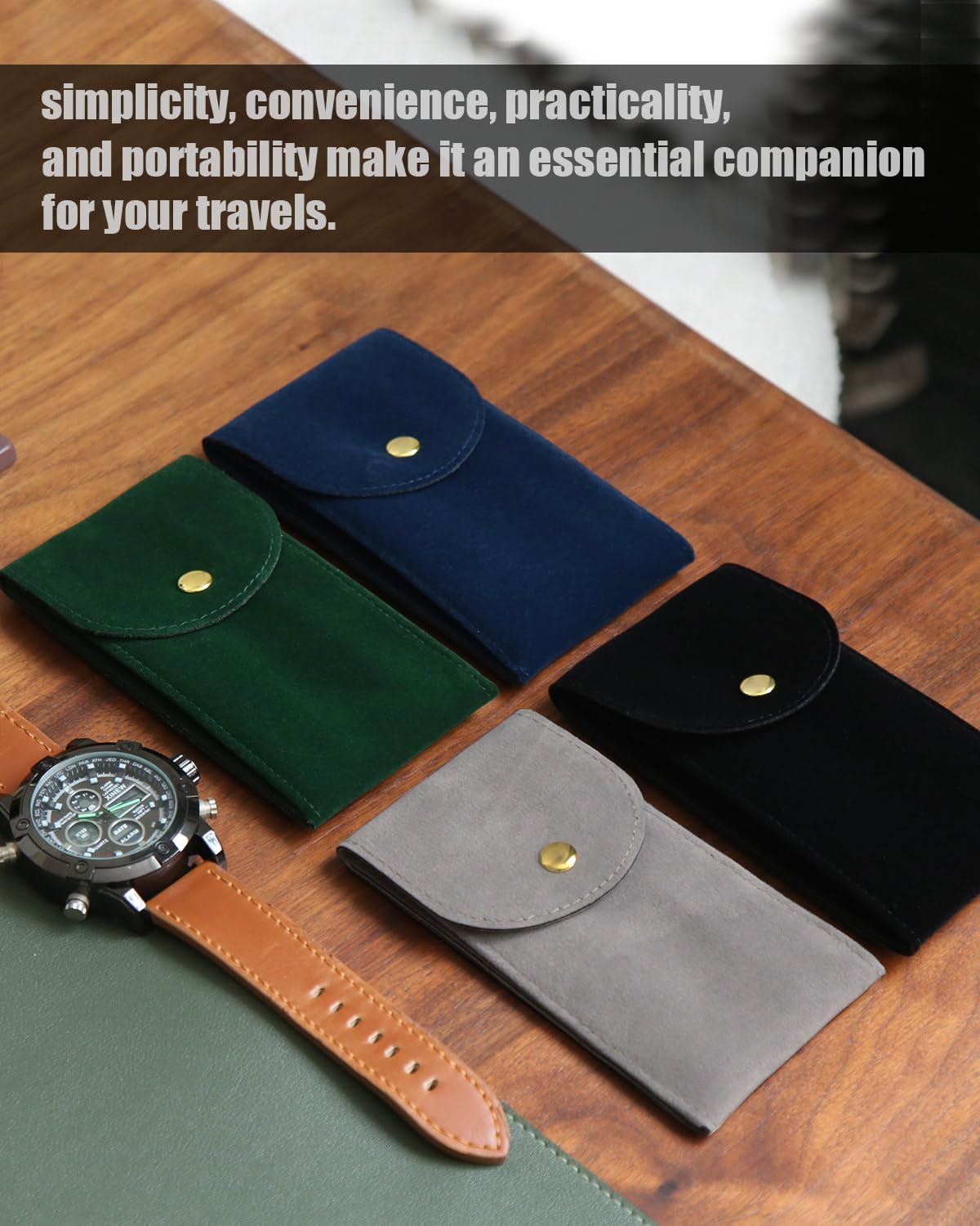 Bonaking 6PCS Velvet Watch Pouch, Green Portable Travel Case for Men & Women, Soft Watch Bag Storage