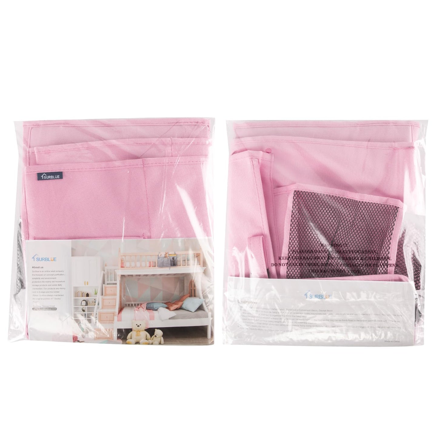 Surblue Caddy Hanging Organizer Bedside Storage Bag for Bunk and Hospital Beds, Pink, L