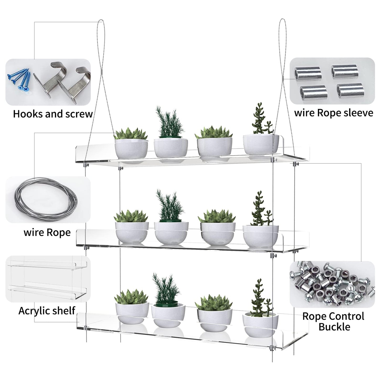 ZerzSemp 2-Pack Adjustable Clear Acrylic Plant Stands for Windows – 16" Transparent Hanging Window Plant Racks for Indoor Garden, Herbs, or Home Decor in Kitchen & Bedroom