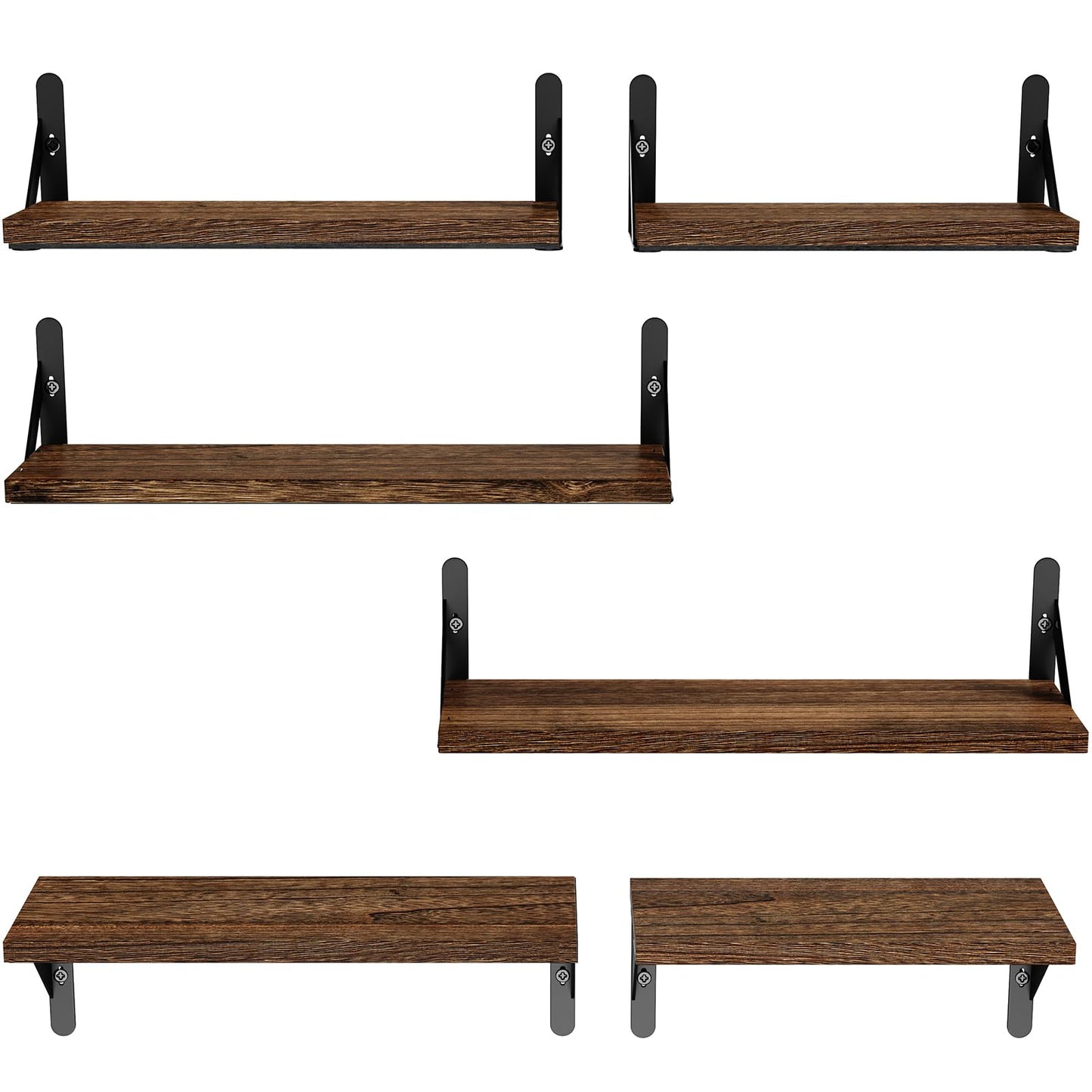 AMADA HOMEFURNISHING Wall Shelves Set of 6, Rustic Farmhouse Floating Shelves for Bedroom, Bathroom & Living Room, Brown