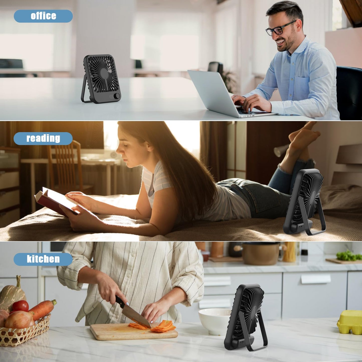Cooperwin Small Desk Fan, 100 Speeds Personal Fan Portable Rechargeable with Battery Powered, 180°Tilt Adjustable Quiet Bedroom Fan, Home Beach Camping Travel Office Desk Accessories, Black