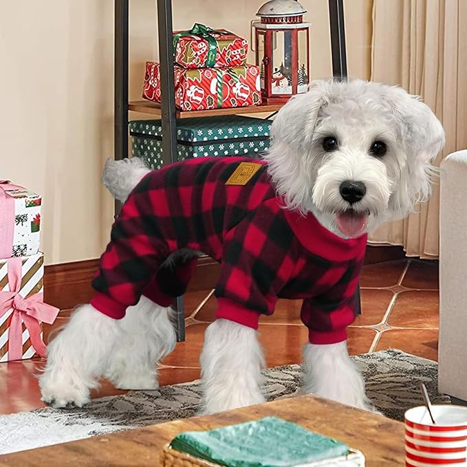 XPUDAC Dog Christmas Pajamas Plaid Doggie Clothes for Small Medium Dogs Girl Boy Fleece Dog Sweater for Winter Christmas(X-Large)