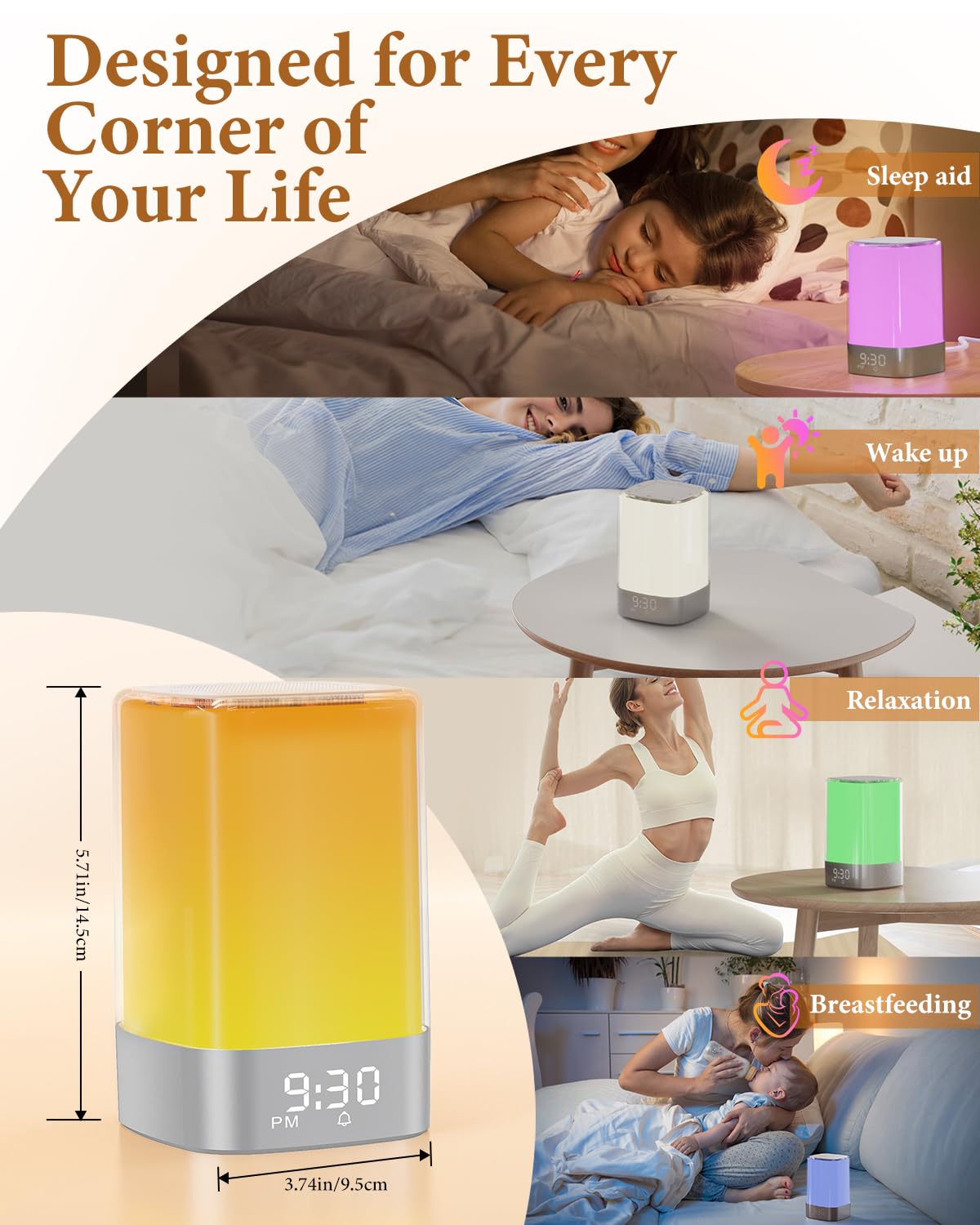 Sound Machine Alarm Clocks for Bedroom with 32 Soothing Sounds, White Noise Machine for Baby & Adults Sleep,Bluetooth Speaker & Night Light for kids,App Control,Timer, Gift for Teens,Girls,Boys,Women